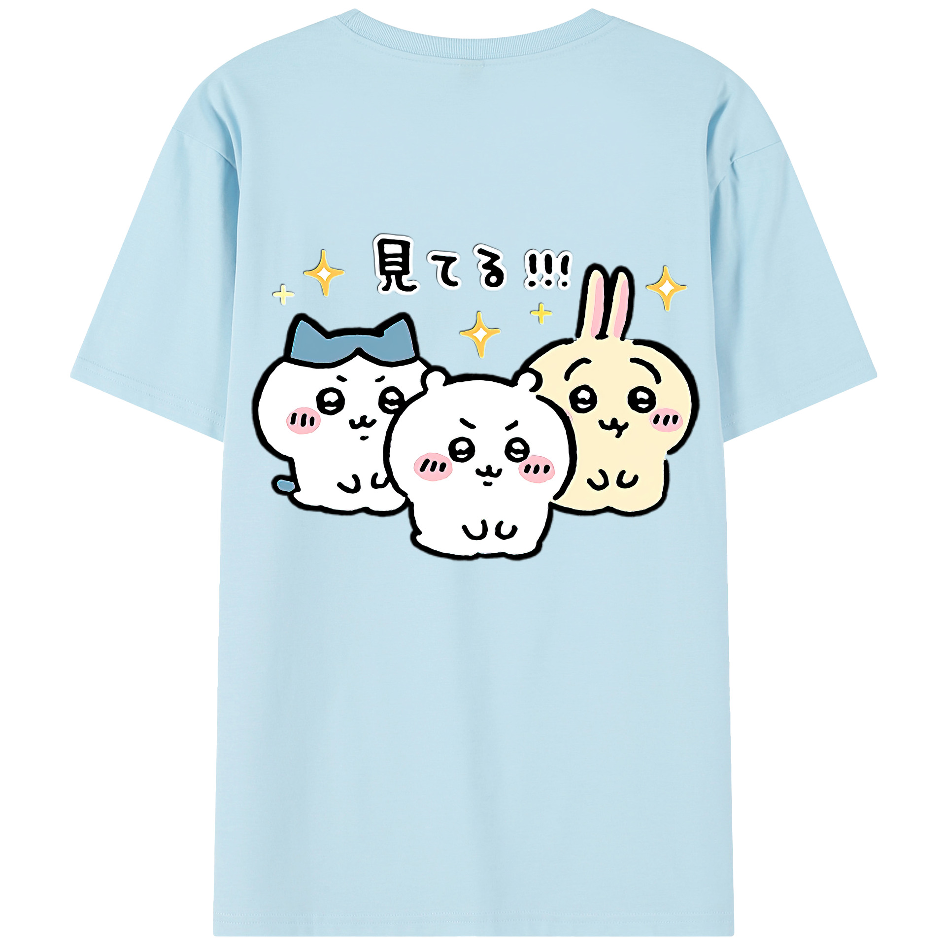 （画像用） ちいかわ ハチワレ Chii-kawa hachiware 綿100％半袖Tシャツ（背面プリント）